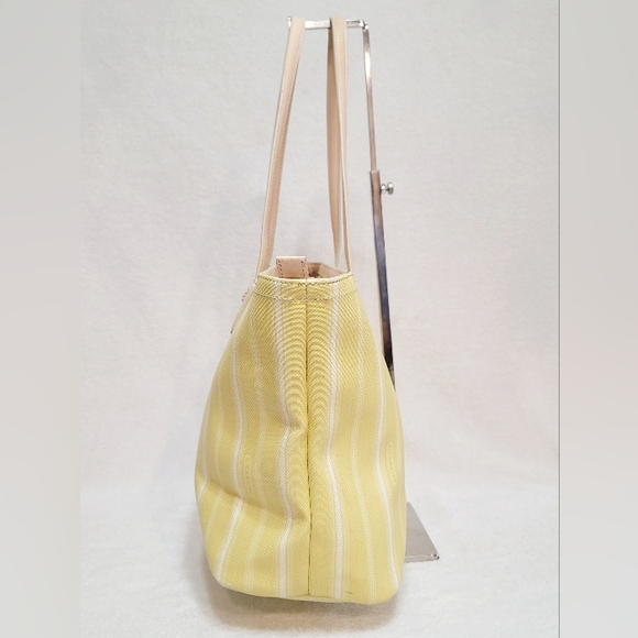 Coach 23108 Legacy Weekend Ticking Stripe Coated Canvas Yellow Tote & Wristlet - Picture 3 of 15